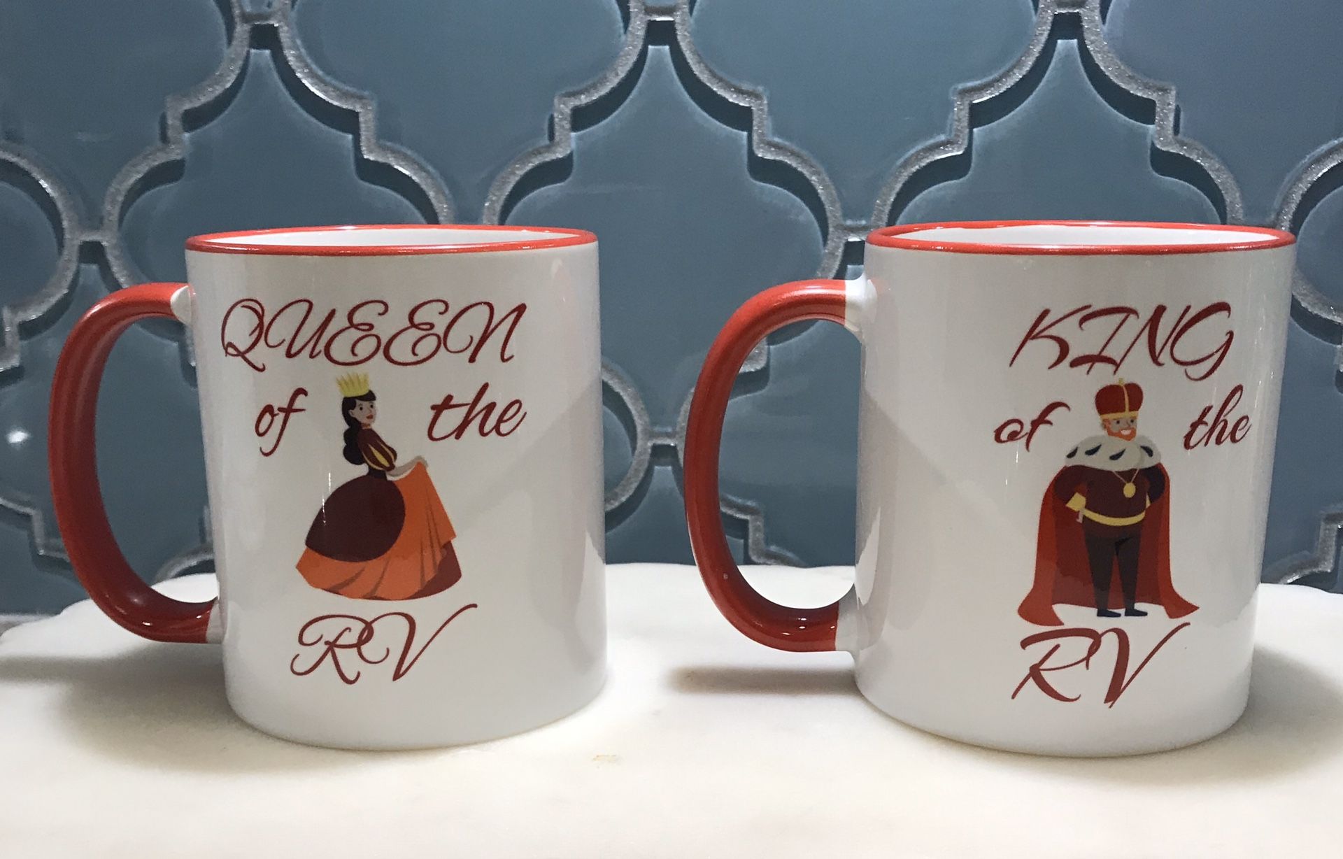 Funny RV Queen And King Coffee Mugs. Set of 2. I can personalize the mugs with names.