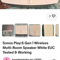 Sonos Play:5 Gen 1 Wireless Multi-Room Speaker White EUC Tested & Working