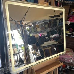 Touch Button Bathroom Mirror 40” x 32” Switchable Color LED with Defogger