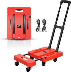 SPACEKEEPER Folding Hand Truck, 500 LB Heavy Duty Luggage Cart, Utility Dolly Platform Cart with 6 Wheels & 2 Elastic Ropes for Luggage, Travel, Movin