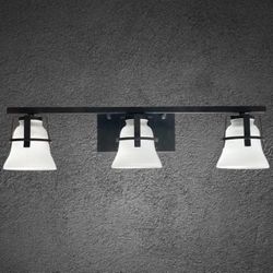 24.5" 3-Light Modern Cottage Vanity Light Black Iron/Frosted Seeded Bell Glass