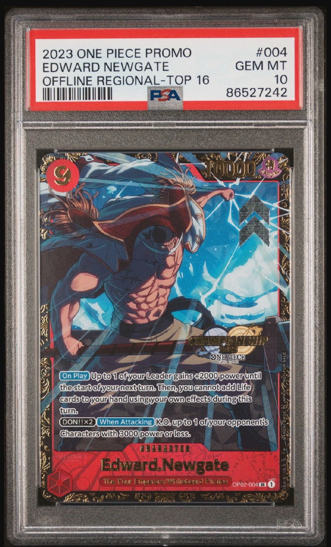 One Piece Top 16 North America Edward.Newgate prize card PSA 10