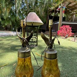 Vintage Glass Eagle Lamps No Shade 