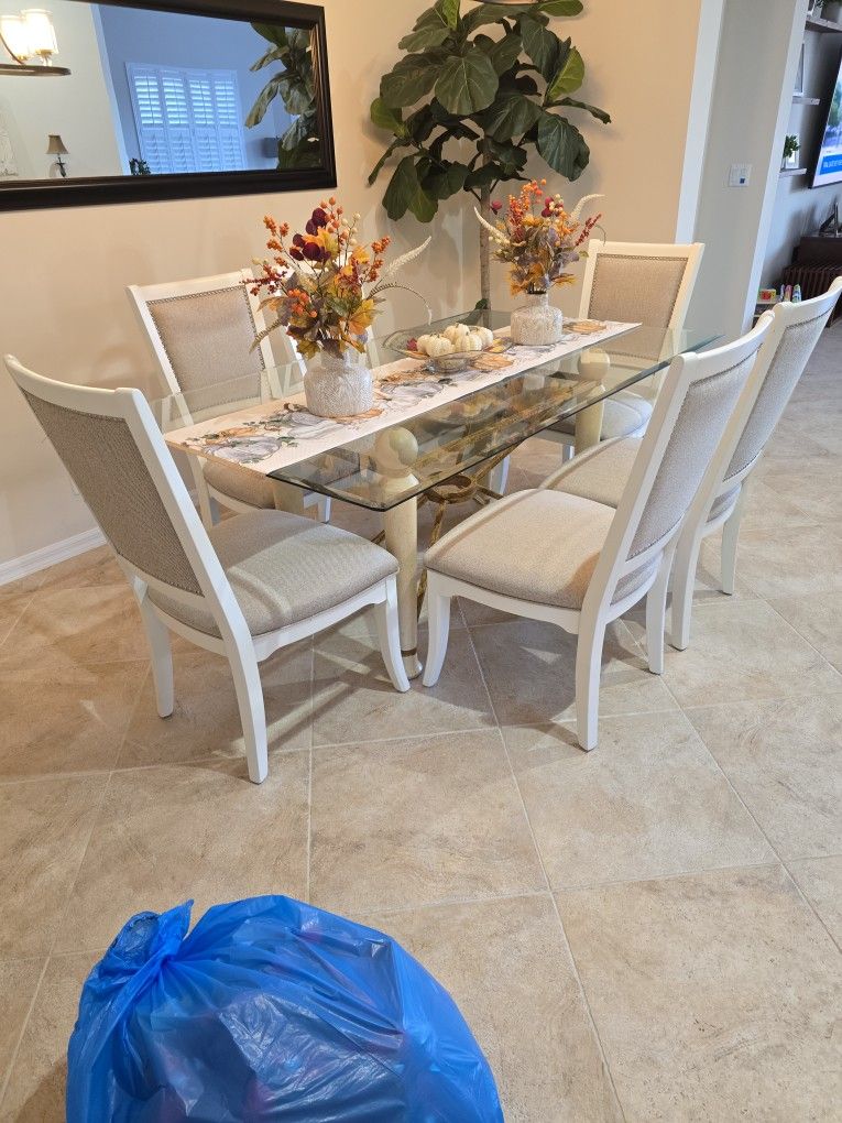 Diningroom Set- Glass, Metal, Wood