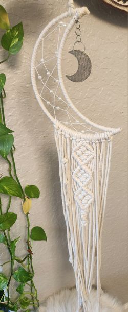 Boho Macrame Woven Wall Hanging Crochet Crescent Moon Dream Catcher 