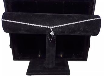 Black Obsidian Rough Pendant w/ Necklace 22" silver Plated Rope Chain 