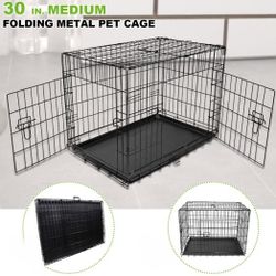 New In Box Med'lrg Dog Crate 2 Doors With Tray Foldable Portable Dog Cat Cage Animal Kennel