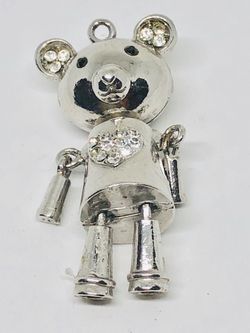 Teddy bear pendant in silver tone with rhinestones