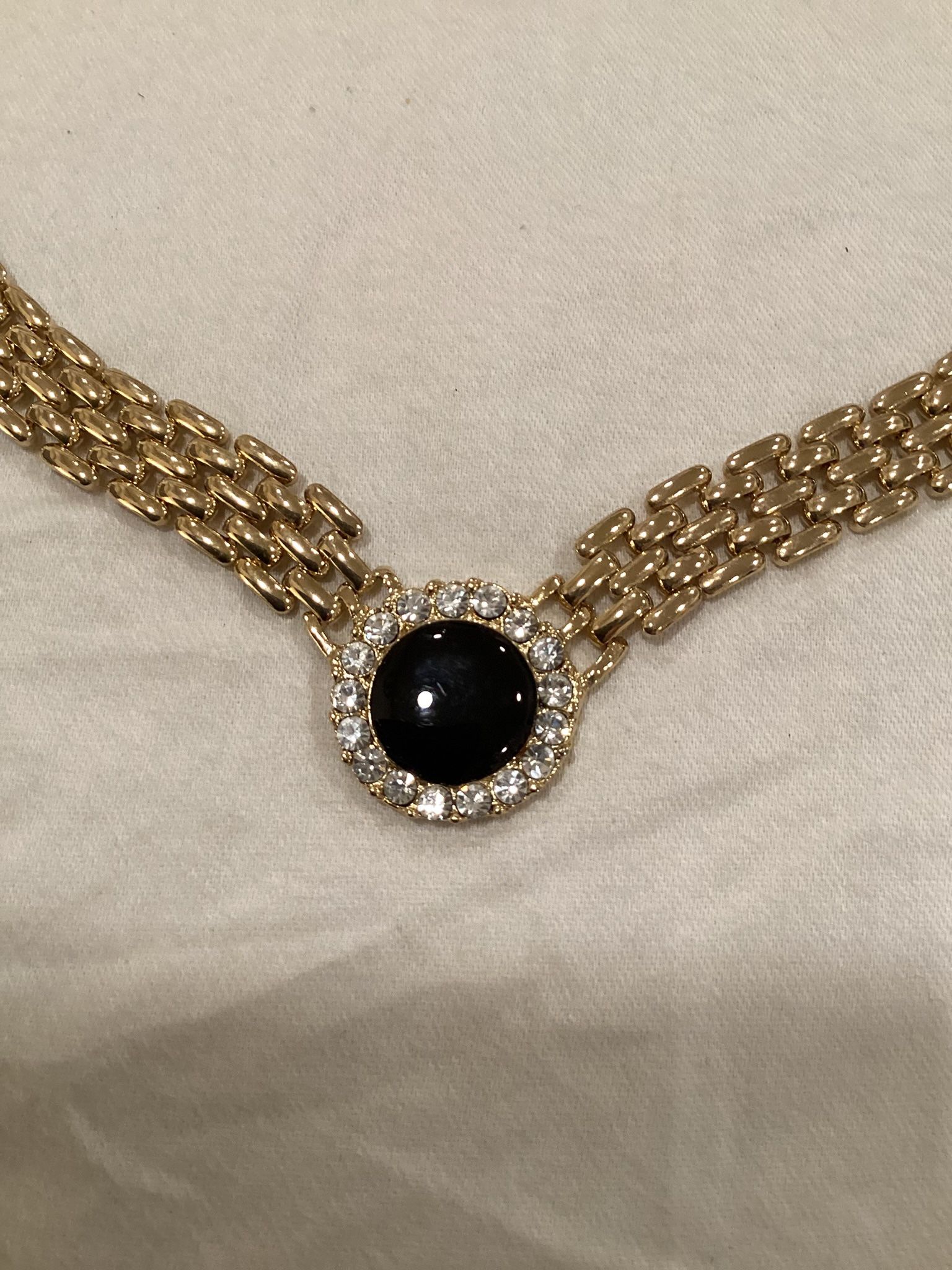 Gold & Onyx Link necklace, and earrings set