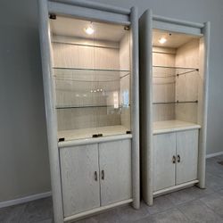 White Book Shelves W/ Glass & Lights! 