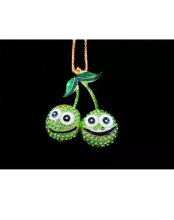 Crystal Green Cartoon Cherry Necklace