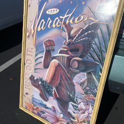 Very Rare - NIKE - JUST DO IT - Honolulu Marathon Poster Framed December 11, 1994 Original. Collectors item 