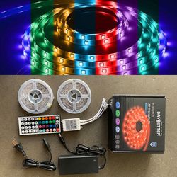 (NEW) $12 LED Strip Lights 32ft Long, Flexible 3m Tapes 5050 Rgb 300 Multi-Color Changing Set (44 Key Remote)