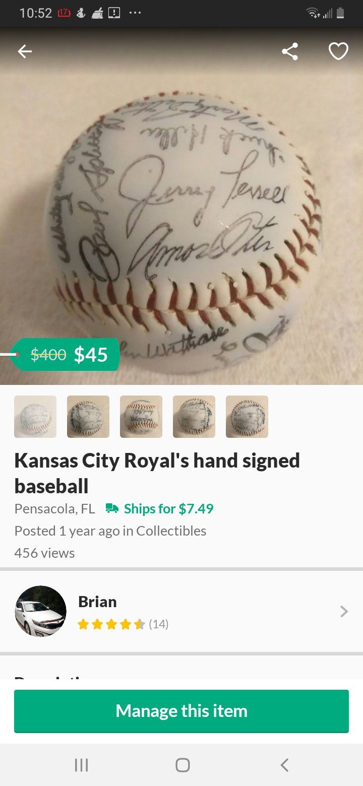 Kansas City Royal's hand signed baseball
