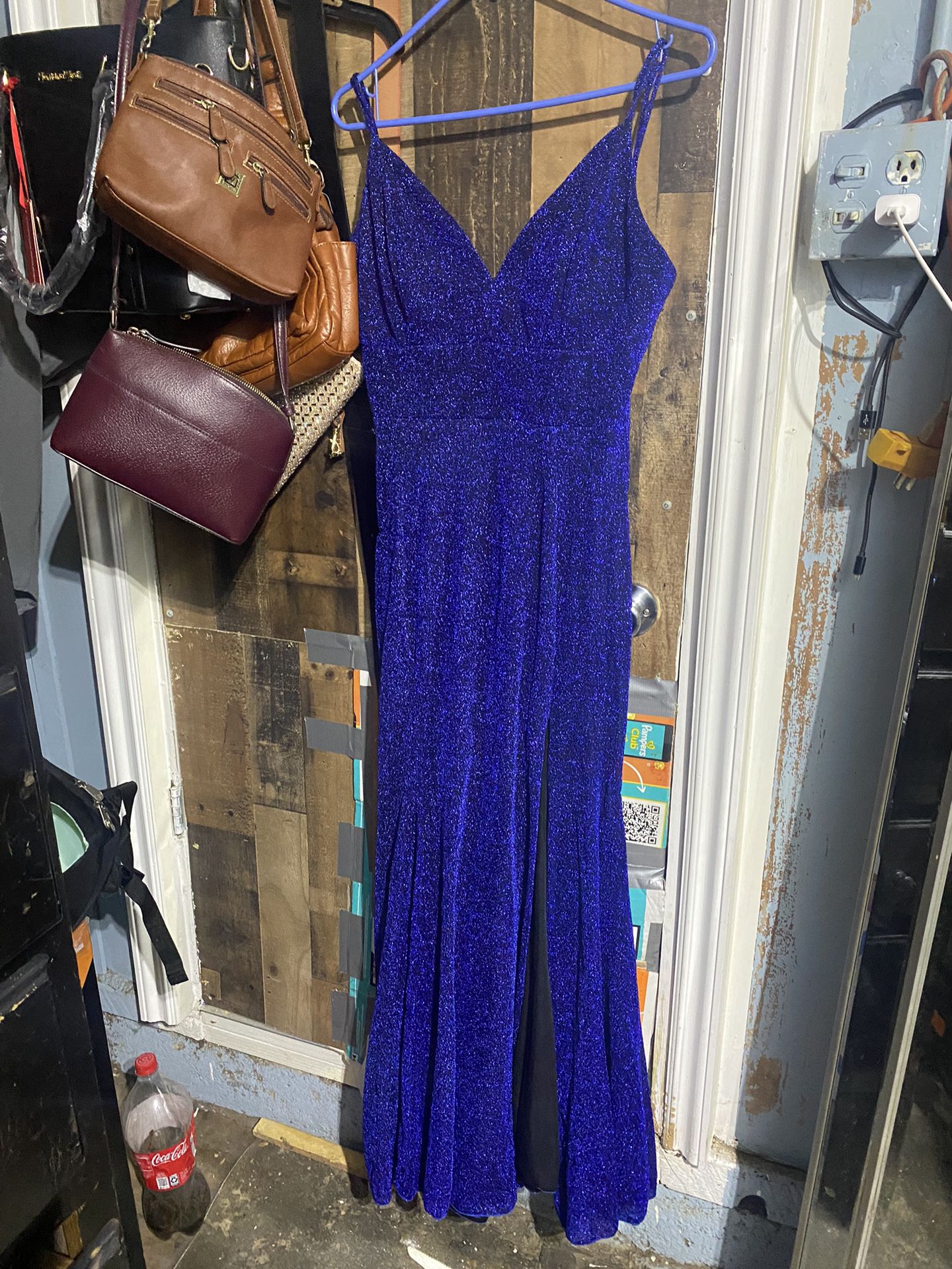 Royal Blue Maxi Dress With Sparkling Belt 