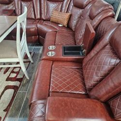 Power recliner Sectional sofa Brown Breathing leather