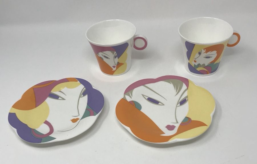 Tea Cup & Saucer Set Larry Laslo Art Deco Visage Collection 266100 1986