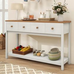 Farmhouse Console Table, 55" Wood Entryway Table, Narrow Long Sofa Table, Behind Couch Table for Living Room, Foyer Table with 4 Drawers and Storage S
