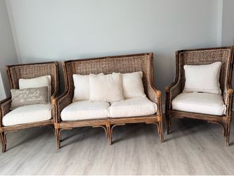 3-Piece Wicker Conversation Set – Loveseat & 2 Armchairs with Cushions