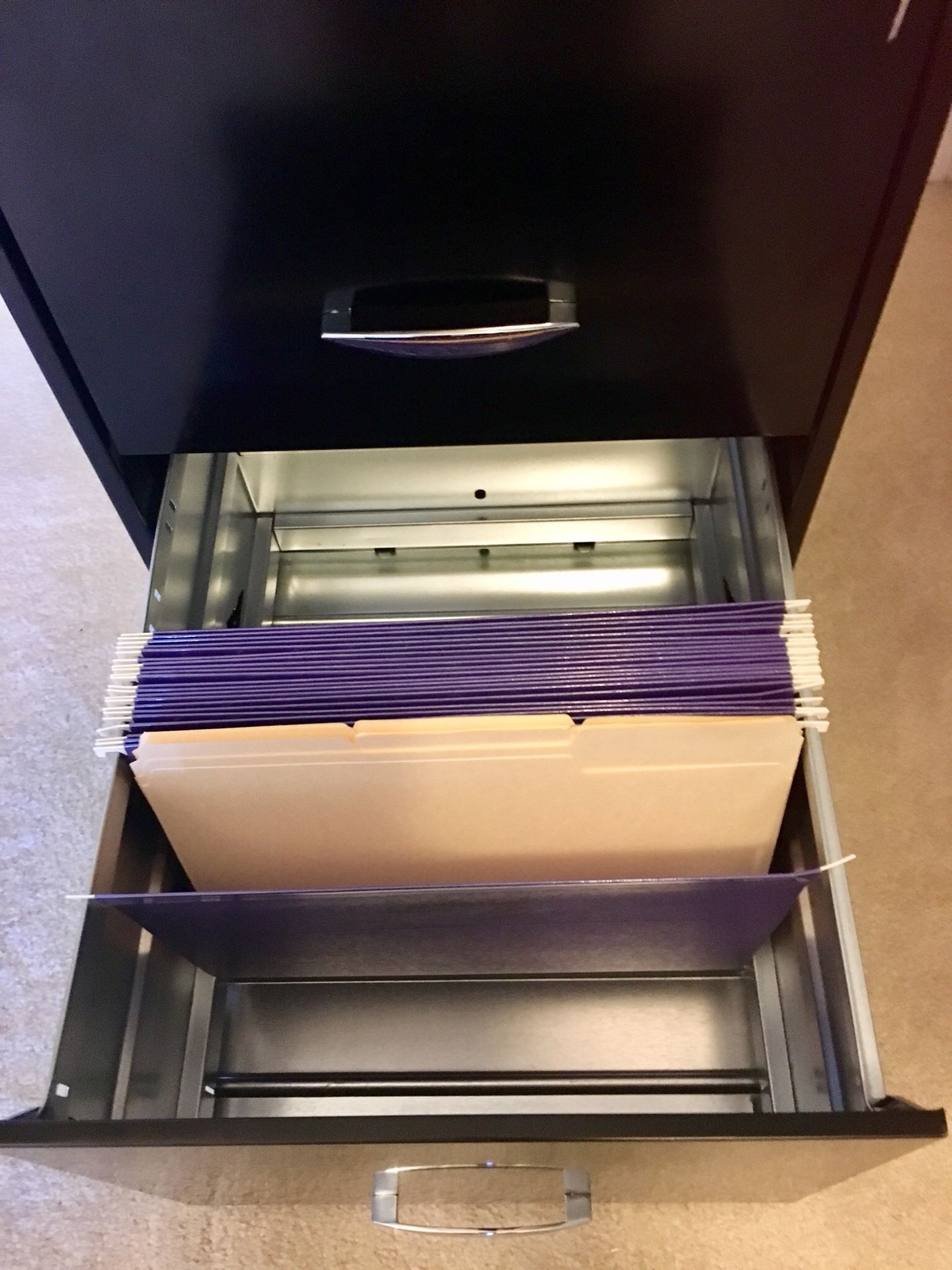 3 Drawer Black File Cabinet w/ New File Folders