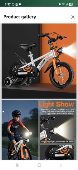 Kids Bike for Boys Girls, 12 14 Inch Bike with Training Wheels, Bicycle for Kids with Headlamp, Bike for Kids with Handbrake Sturdy Frame Adjustable S