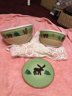 Ceramic Wildlife Bowls and Plate Set