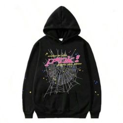 Black and pink sp5der hoodie 