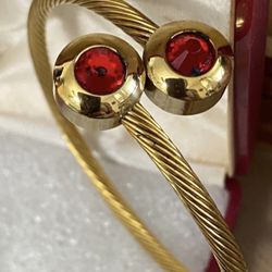 Pulsera Aro Gold Filled Piedras Rojas Joyas Antiguas 
