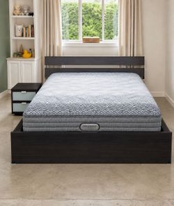 Very Nice Queen Ikea Hope Storage Bed Frame w/ Nightstand and Simmons Beautyrest Beyond 14.5" Mattress