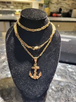  23" Figaro Necklace with Anchor Pendant 