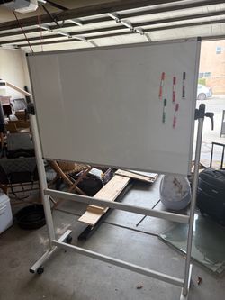 VIZ-PRO Large Double-Sided Magnetic Whiteboard with Rolling Stand + Markers