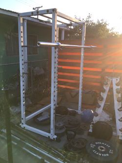 Full squat cage pull up bar and brand new Olympic bar