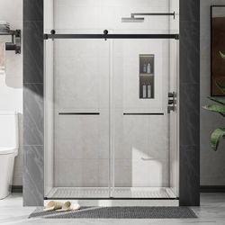 44"-48" W x 76" H Double Sliding Shower Door -Frameless Bypass Bathroom Door with 5/16" (8mm) SGCC Clear Tempered Glass, Stainless Steel Hardware, Dou