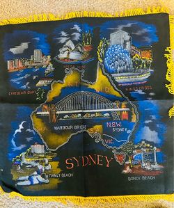 Vintage 1970’s Souvenir Pillowcase  Cover -South Vietnam snd Sydney and Korea Brass Plate