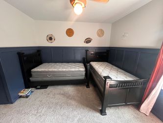 Twin Bed Frames with Box Springs and Mattresses Set of 2, and Two Matching Dressers
