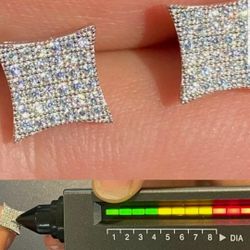 Real 925 Silver Iced Hip Hop Square Kite Earrings MOISSANITE Pass Diamond Tester