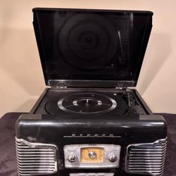 TEAC SL-A100 Retro Style Turntable Record Player & AM/FM Radio - Black - TESTED
