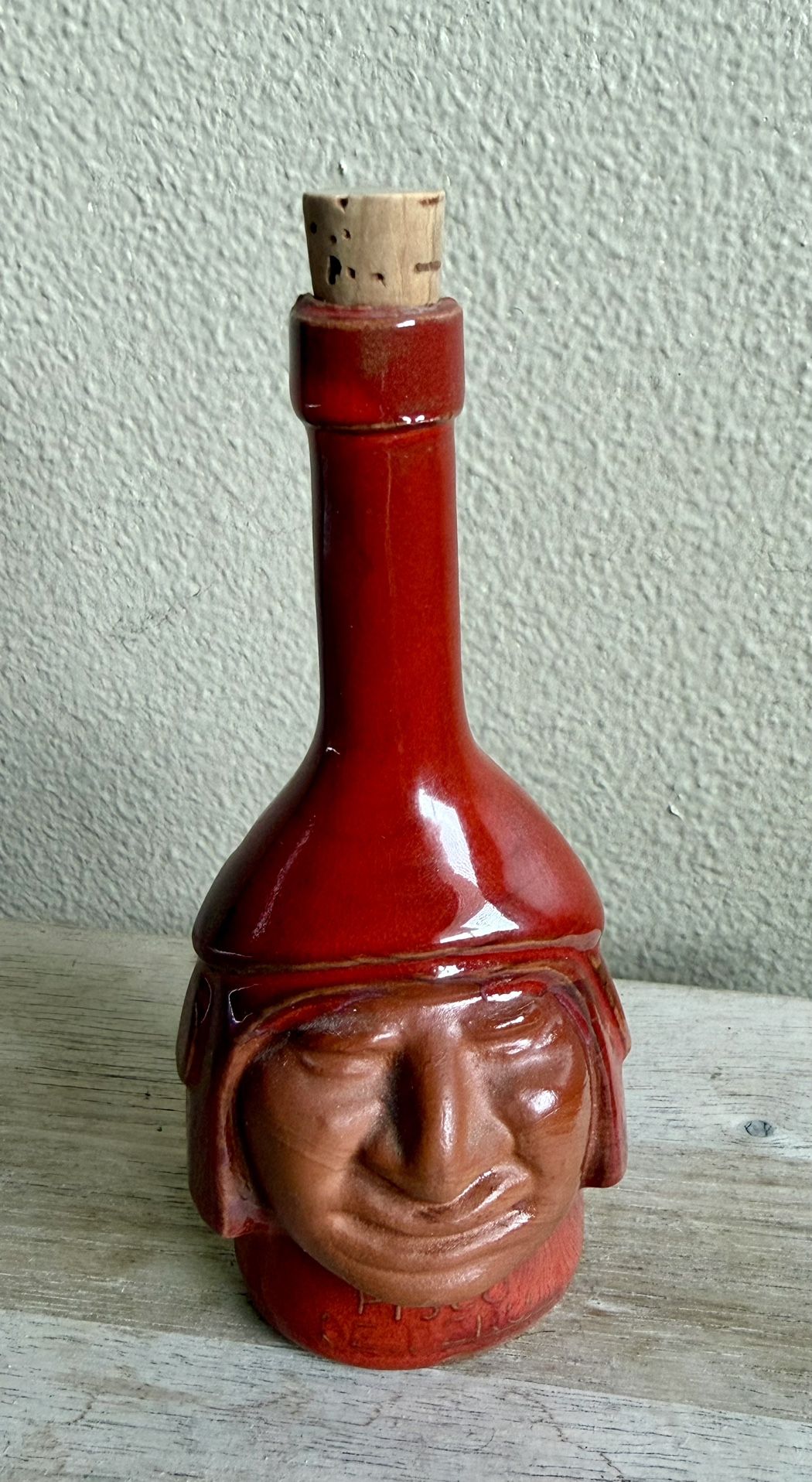 Rare Inca Pisco Bottle of Peru Ranuzzi Made in Japan Red Clay Face Cork Mini 5"