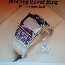Size 10 Sterling Silver With Genuine Amethyst Ring