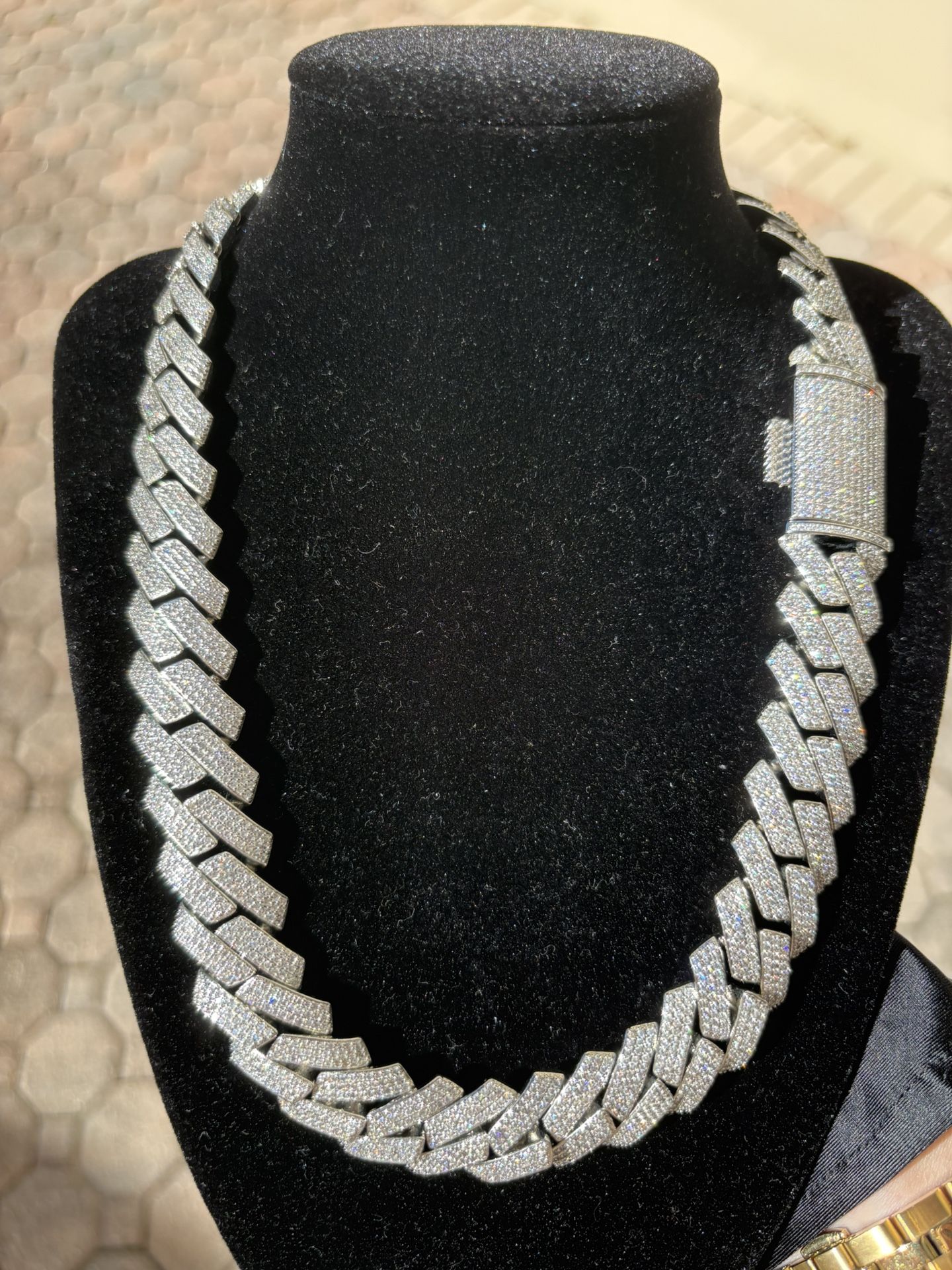 Iced Out Cuban Link Chain 19mm CZ Stones Silver 20” Brass