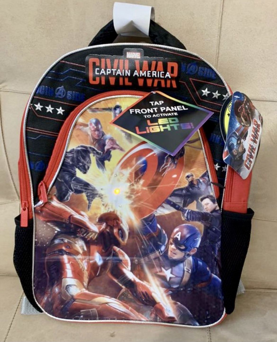 Brand New Civil War Captain America backpack with lights