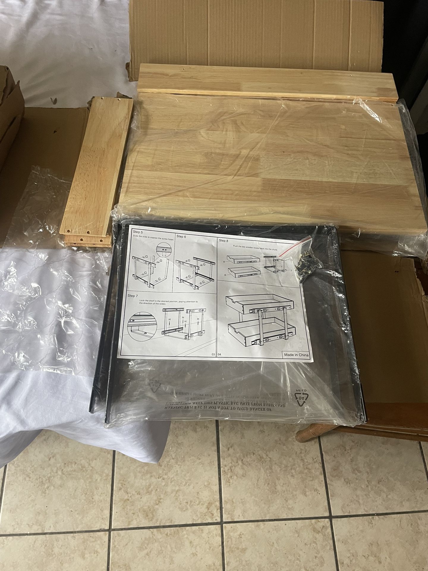 2 Tier Wood Pull Out Cabinet Organizer(14" W X 21" D), Wood Basket Slide Out Kitchen Cabinet Storage Organization Sliding Shelves