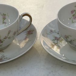 (2) Antique Theodore Haviland China Coffee Tea Cups & Saucers, Limoges France