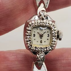 Vintage Lady Hamilton 14K White Gold Diamond Bezel Cocktail Watch (Non-Working)