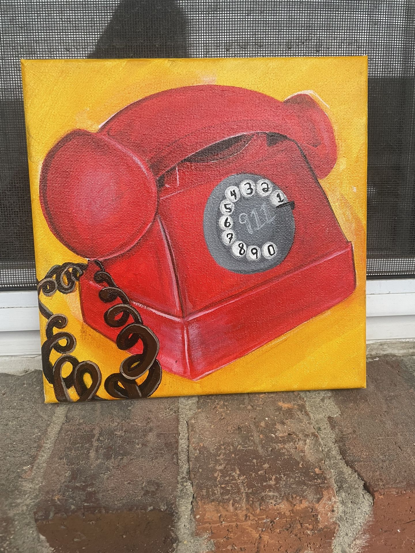 8x8 Classic Red Telephone Acrylic Painting