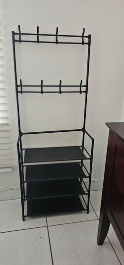 Black Metal Coat Rack with Shoe Shelves