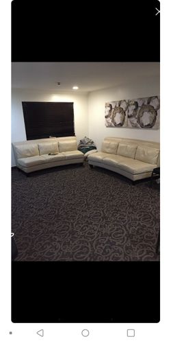 Tan leather couches two piece set