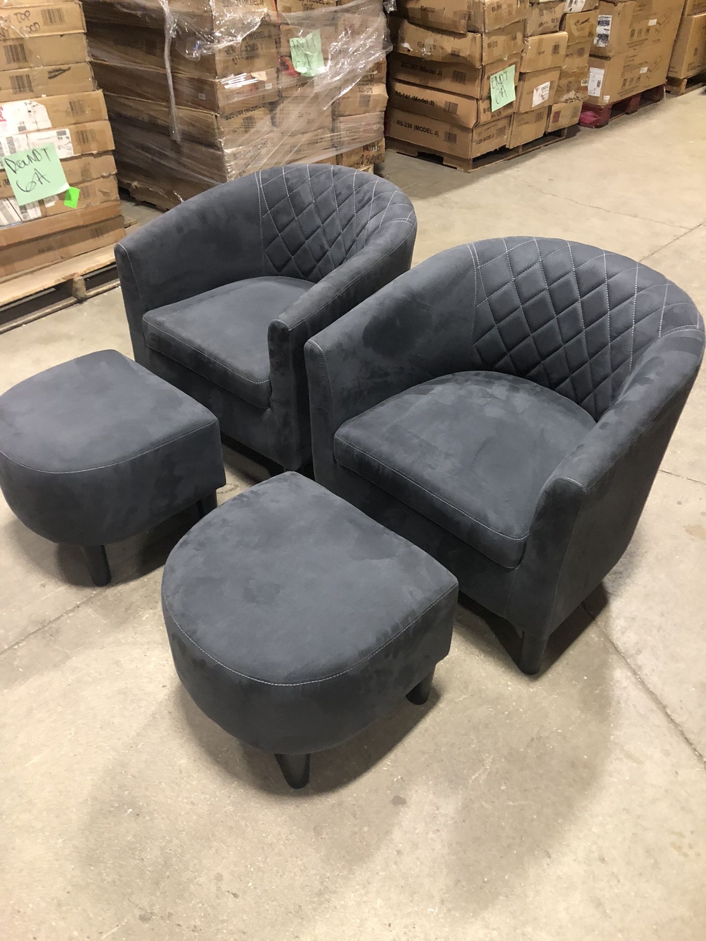 Barrel Chairs With Ottomans- BRAND NEW- Sample Pieces