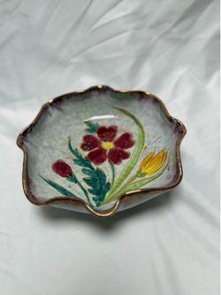 Vintage Hand-Painted Italian Floral Bowl – NPS Italy – Ruffled Edge with Gold Trim