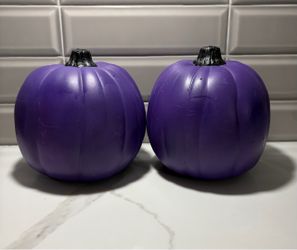 2 Halloween 6.5” purple witchy goth decorative pumpkins